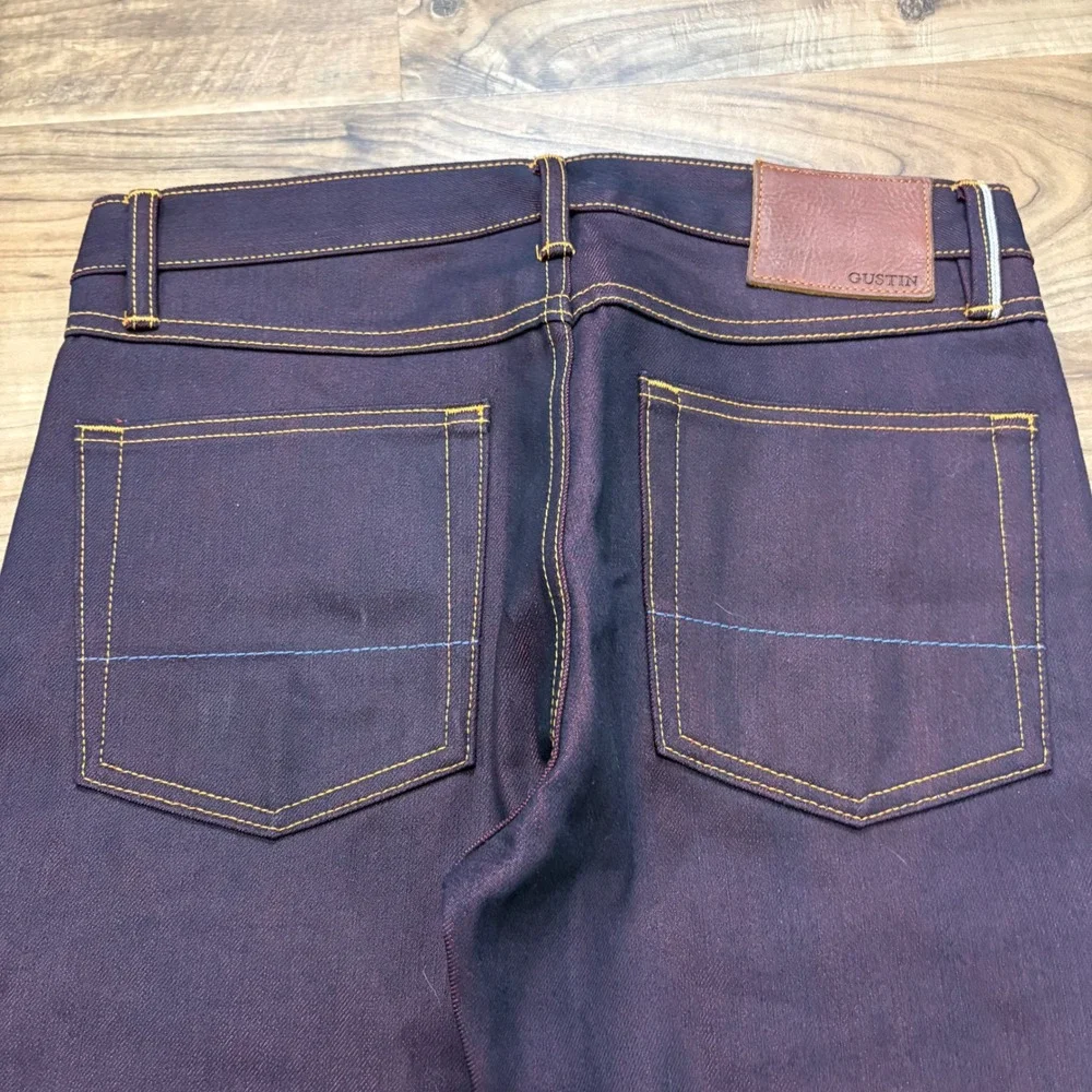 Gustin Jeans Mens 33x34 Red Fire Slim Fit Selvedge Denim #321 USA UNWASHED